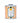 Orange and white striped tin of Galantino orange olive oil on a white background