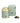 A gold-colored metal tea tin with a floral pattern and the name 'MARGUERITE' on it, alongside a matching box and a small pile of dried tea leaves.