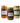 Three jars of different pesto and spread products on a white background