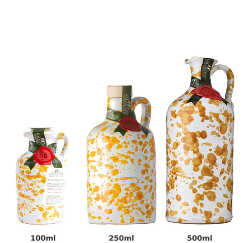 Fantasia Yellow EVOO Ceramic Bottle Size Comparison 100ml 250ml 500ml