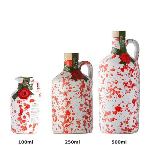 Fantasia Red EVOO Ceramic Bottle Size Comparison 100ml 250ml 500ml