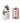 White ceramic olive oil bottle with red pepper design and a tin of olive oil on a white background