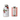 White ceramic olive oil bottle with red pepper design and a tin of olive oil on a white background