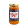 A jar of Zia Pia tomato pesto with a label displaying the product name in red text