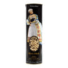 Packaging of Colombina Organic Conchiglie pasta showing the product name, an illustration of a woman dressed in traditional Italian attire, and the pasta itself through a transparent window.