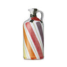 A ceramic bottle of Extra Virgin Olive Oil with hand-painted patterns in multiple colors.