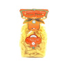 Packaged Gluten Free Rigatoni ca Pont pasta in a clear plastic bag with branding and product information displayed on an orange label.