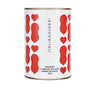 A can of Italianavera San Marzano tomatoes with a white background and red heart patterns.