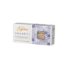 A box of Pasta di Liguria organic spaghetti, with a decorative pattern in blue and white colors on the packaging.