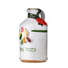 Hand-painted ceramic bottle of aromatic herb fused extra virgin olive oil with a floral design and the text 'BEL TOCCO' on the front.