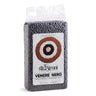 Package of whole grain black rice in a clear plastic bag on a white background