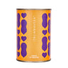 A can of Italianavera tomato puree with orange packaging and purple heart patterns.