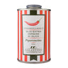 Large tin of Galantino Peperoncino flavored oil on a white background