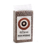 Packaged whole grain red rice in a clear plastic bag with a red and black label